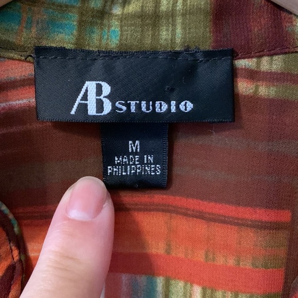 AB Studio orange plaid blouse M - Picture 6 of 9